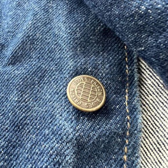 VINTAGE EARLY PRISON BLUES DENIM POCKETED CHORE JACKET COAT MADE IN USA XL RARE - Picture 6 of 9